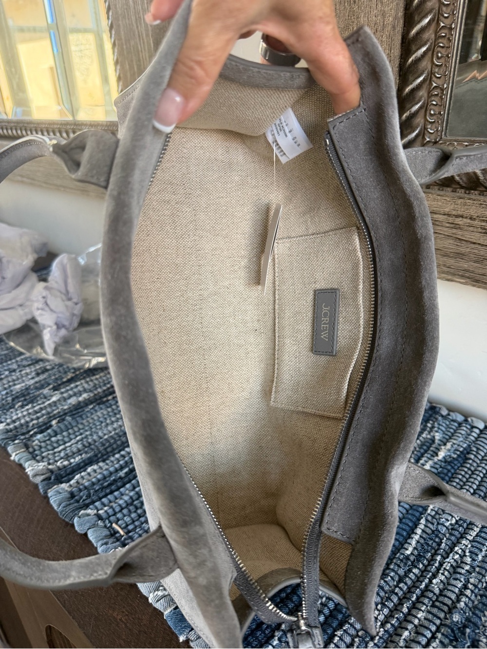 J.Crew Berkeley Structured Shoulder Bag Suede Seagull Gray East West CR296 - Picture 8 of 12